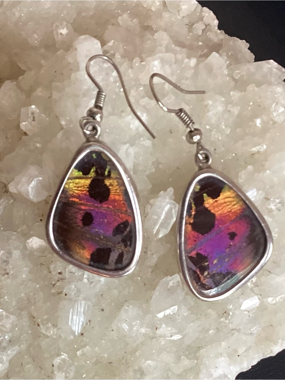 Actual Butterfly Wings Encased in Sterling Silver Dangle Earrings